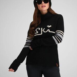 Obermeyer Women's Apres Vous Turtleneck Ski Sweater Size M Wool Blend Black NWT